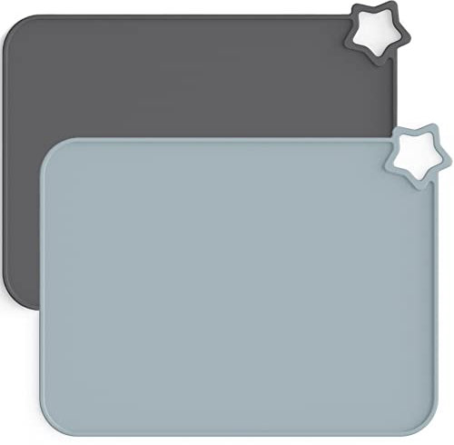 Moonkie 2PC Baby Silikon Platzset Abwaschbar, Platzdeckchen, rutschfest Tischset Kinder, Kinder Platzset, Schmutzabweisend, Tragbar, für Kinder und Kleinkinder (Dunkelgrau/Hellgrau)