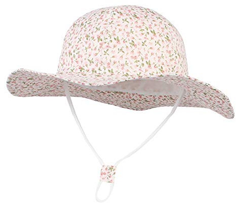 EOZY - Cappello da sole estivo per bambini, in cotone, anti-UV, UPF50+, pieghevole, motivo floreale, da principessa, da viaggio Rosa 1-2 Anni