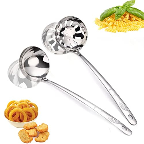 Sunbbingsp Louche à Soupe, 1 Pcs Louche en Acier Inoxydable, 1Pcs Cuillère Ecumoire avec Trou de Suspension pour Ragoûts, Chili, Sauce à Spaghetti, Les Soupes et Bien Plus Encore(28 * 7,5cm)