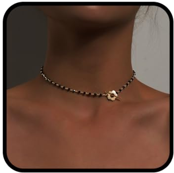 Ushiny Boho Perlenkette Gold Blume Halskette Festival Perlen Halskette Schmuck für Frauen und Mädchen