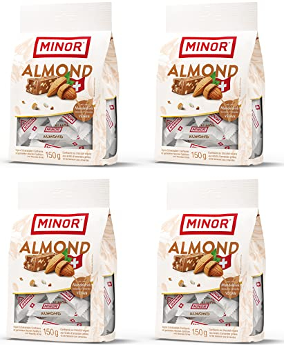 Minor Almond Minis | Veganer Schokoriegel aus der Schweiz | Schokoladen Riegel mit Mandel und Haselnuss Splittern | 100 % natürliche Schokolade ohne Palmöl | zertifizierter Kakao