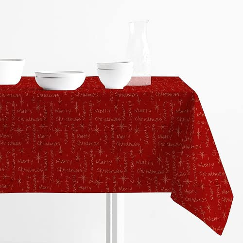 Tovaglia di Natale Antimacchia Tessuto Jacquard Stampa Moderna Merry Christmas Natalizia Lurex Idrorepellente (Bordeaux, 140 x 230 cm)
