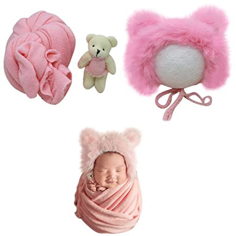 Uposao 3 Pcs Accessoires De Photographie De Nouveau-néinfantile Bébé Photographie Prop Wrap Chapeau Moelleux Ours Poupée Ensemble Nouveau-né Accessoires Photo Tenues