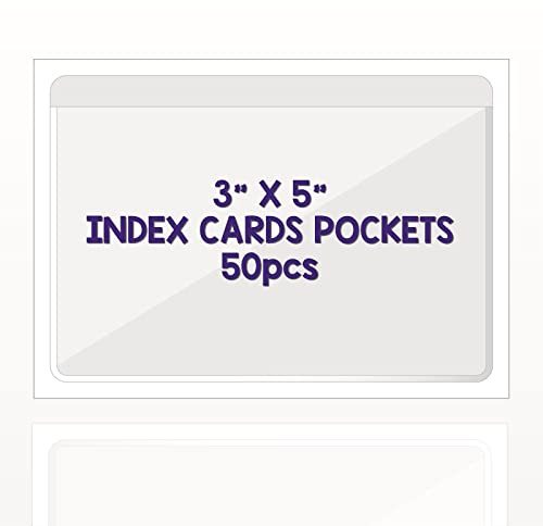3x5 Clear Adhesive Index Card Holders, 50PCS, Plastic Labels Holders for Storage Bins, Library Card Pockets, Plastic Bins, Storage Bins, Toy Bins, Totes, Notebooks, Boxes, Drawers, Shelves, Desks