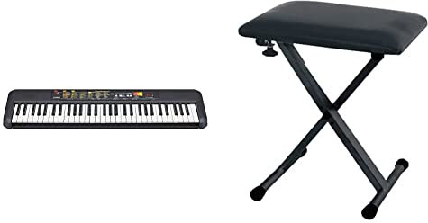 Yamaha PSR-F52 Teclado digital portátil y compacto con 61 teclas + GEWA 900530 Banqueta para teclado con 3 niveles de regulación, color negro