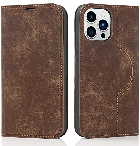 QLTYPRI Wallet Case for iPhone 12 Pro Max (6.7 inch) Compatible with Magsafe Charger, Magnetic Flip Folio PU Leather Phone Case with RFID Blocking Card Holder Slots Kickstand Shockproof Cover - Brown