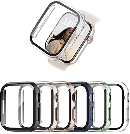 BHARVEST - Confezione da 6 custodie per Apple Watch Serie 3/2/1 da 42 mm, con pellicola protettiva in vetro temperato, alta definizione, antigraffio, cover antiurto per accessori Apple Watch (6 colori