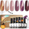 Modelones Smalto UV Gel Shellac Set Magnetico Cat Eye 6 Colori Glitter Marrone Viola Magnete Aurora Perle Pastello Gel Vernice Doppio Effetto per Primavera