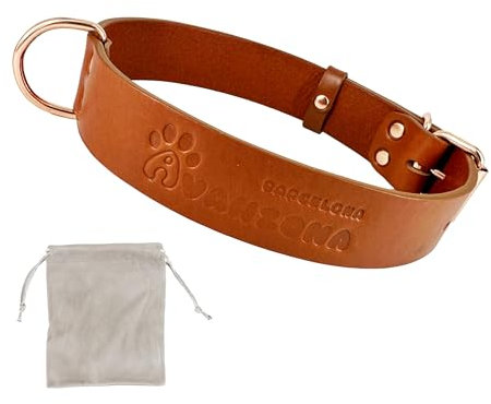 Chien Collier Cuir, Qualité Cuir Souple, Fait À La Main en Espagne, Petit Moyen Grand Chien. Cognac et Or Rose.