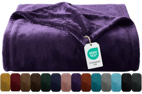 Oxford Homeware Fleece Blanket Sofa Throw Cuddly Reversible Soft Throws for Bed, Couch, Settee, Travel Lightweight and Breathable Blanket fit All Season (Purple, Throw/Single)