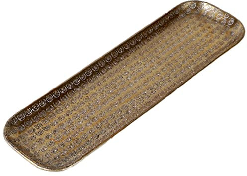 Orientalisches Tablett aus Aluminium Jabar 58cm | Marokkanisches Teetablett in der Farbe Gold | Orient Goldtablett goldfarbig | Orientalische Dekoration auf dem gedeckten Tisch