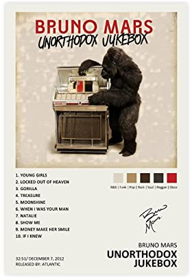 NILK Bruno Poster Mars Unorthodox Jukebox Music ALbum Cover Signed Limited Poster Leinwand Poster Schlafzimmer Dekor Sport Landschaft Büro Zimmer Dekoration Geschenk Unframe:16x24inch(40x60cm)