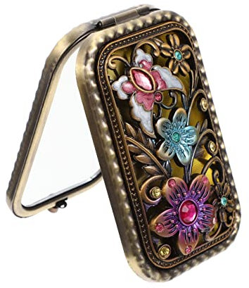 Beavorty Miroir de Maquillage Rétro Pliable et Portable en Métal Petit Miroir Compact pour Voyage et Retouches Maquillage à Tout Moment