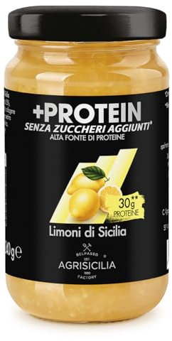 Agrisicilia +Protein Marmellata di Limoni di Sicilia, fonte di proteine, senza zuccheri, agrumi di alta qualità, 240 grammi