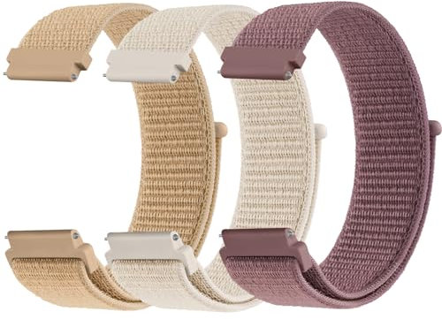 Vancle 3Pack für 22mm Armband Nylon Uhrenarmband mit Schnellverschluss Geeignet Ersatzarmband 22mm für Damen Herren(Starlight/Milchtee/Violett)