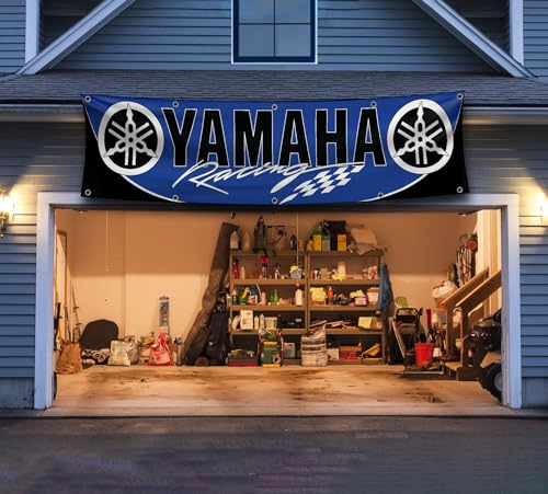 RamFlag Banner kompatibel mit Yamaha-Flagge, 6 x 2,4 m, Rennrad, Show, Männerhöhle, Flagge, Werkzeuge, Geschäft, Automobil-Reparatur, Werkstatt, Garage, Wanddekoration, Motorrad, großes Schild, für