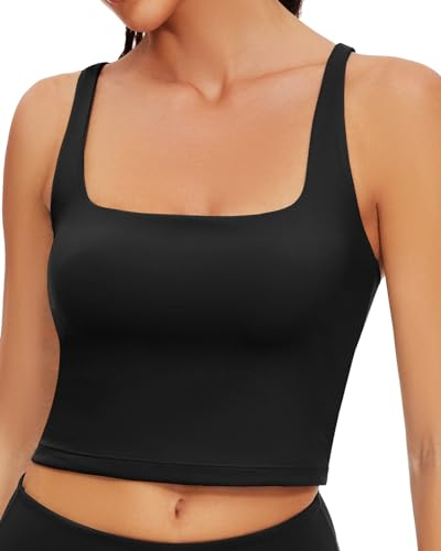 WOWENY Sport BH Damen Ohne Bügel Yoga Crop Top mit Integriertem BH Unterhemd Push up Corset Tank Top Sexy Bauchfreies Oberteil Damen Sommer Schwarz M