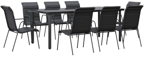 Gecheer 9-TLG. Garten Essgruppe 8 Personen, Gartenmöbel Set, Tisch mit Stuhl, Terassenmöbel, Gartengarnitur für Garten Terrasse, Schwarz Stahl und Textilene