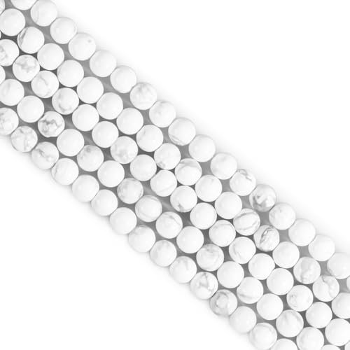 Naturstein Perlen Edelstein Perlen,60 stück 6mm Naturstein Howlit Edelsteinperlen Polierte Runde Edelsteine Zum Auffädeln Edelsteine Steinperlen für Armbänder Ketten DIY Schmuck Basteln