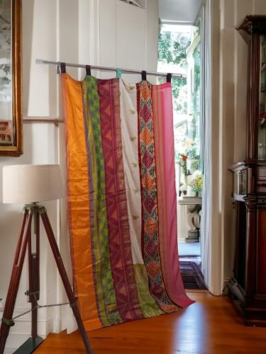 AFFERTO Dekorative Seiden-Sari-Vorhänge, einzigartiges Patchwork-Design, lichtfilternde Fensterpaneele für Wohnzimmer und Schlafzimmer, 213,4 cm Länge, mehrfarbig