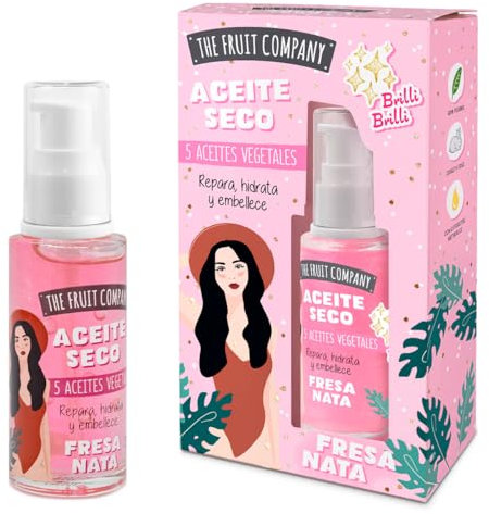 The Fruit Company Aceite Seco FRESA NATA 50ml | Dry Oil Glitter | 5 Aceites Vegetales, Repara, Hidrata y Embellece - Brilli Brilli