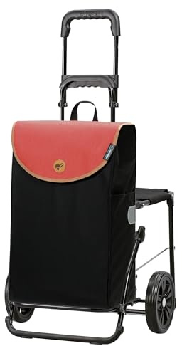 Andersen Einkaufstrolley - klappbar - 44 Liter - Mit Klappsitz bis 120 kg | höhenverstellbar - belastbar 50 kg - Stahlgestell - Trolley - Komfort Shopper Lova koralle