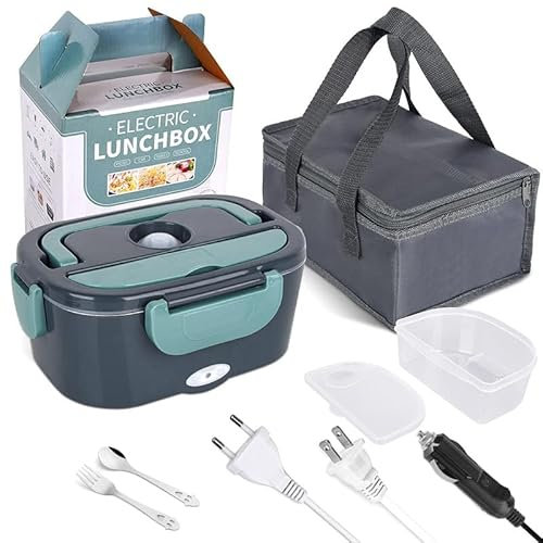 RUICUBEI Electric Lunch Box 60W 24V 12V 220V Electric Heated Lunch Box, 2 in 1 Electric Lunch Box Stainless Steel Lunch Box Food Warmer Travel Desk