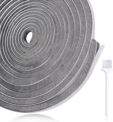2PCS Draft Excluder Tape for Window, High Density Door Strip Draught Excluder 10 Meters(L) x 9 mm(W) x 9mm(T) with Cleaning Brush, Self-Adhesive Brush Seal Weather Strip for Sliding Doors, Window