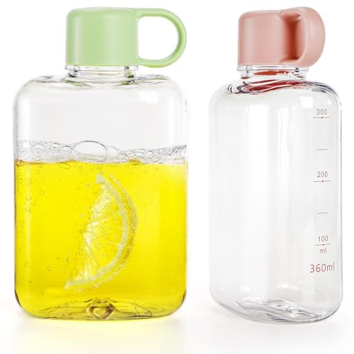 ZEAYEA 2 Pack Portable Flat Water Bottle, 12 oz BPA Free Tritan Slim Drinking Bottle, Plastic Travel Flask for Outdoor Sports, Camping, Fitness, Gym, Fits Purse Bag Pocket