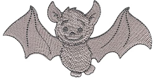 Fledermaus Grau Aufnäher zum aufbügeln oder aufnähen Bügelbild Aufbügler für Kleidung gestickter Bügelpatch Applikation Patch Größe 9,5 x 5,0 cm