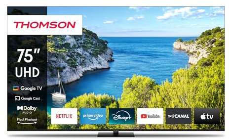 THOMSON 75 Pulgadas (190cm) 4K Ultra HD Smart Google TV, Wi-Fi,Dolby Audio, HDR10, Bluetooth 5.1, Triple-Tuner (Cable/Satélite/Antena), HDMI, Ci+, A+ Panel - 75UG5C14