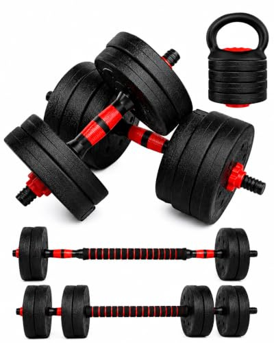 unycos - Manubri Regolabili 10-40 kg con Dischi in Cemento | Include 2 Barre per Manubri, Connettore per Bilanciere e Chiusure a Vite per l'Allenamento di Forza a Casa