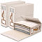 SwartLife Linen Bedding Storage Organizer - 3-Pack Foldable, Breathable Boxes with Clear Window & Label for Sheets, Duvets & Towels- Flaxen