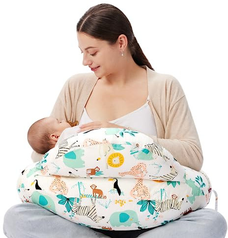 momcozy Nursing Pillow With Breastfeeding - Ergonomic Support & Original Security Fence to Baby' Safety - Making Breastfeeding Easy and Comfort for Mom & Baby - Removable Cotton Cover