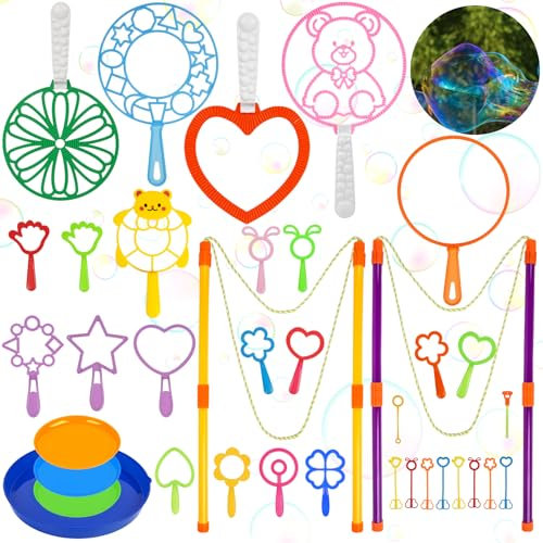 37Stück Seifenblasen Set 2 Paar Seifenblasen Groß Stab Perfekt Bubble Sticks Geschenke Buntes Spielzeug für Sommer Outdoor Kinder Geburtstag Partys Hochzeit
