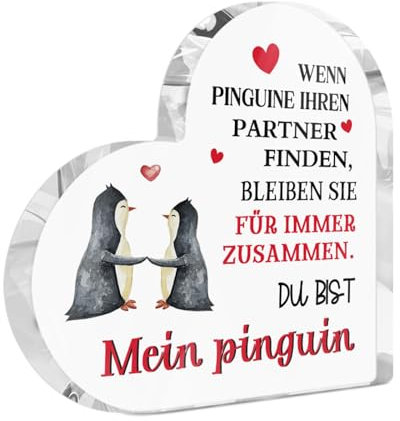 Acryl Dekofigur Du bist Mein Pinguin, Romantisches Paar-Geschenk mit Herz und Pinguin Design (Ewige Liebe)