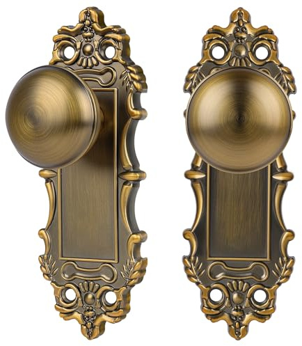 CEYMIO Antique Brass Dummy Door Knobs Interior, 2 Pack | Zinc Alloy, Vintage Door Handle Pulls Fits Pantry Door Hallway Closet Hardware, Screws Included