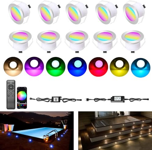 SUBOSI 10er Wifi RGBW Terassenbeleuchtungen Bodeneinbaustrahler aussen Arbeitet mit Alexa, DC12V Ø61mm 1.5W Große Größe Led bodenleuchten Einbaustrahler Boden Spots außenbereich