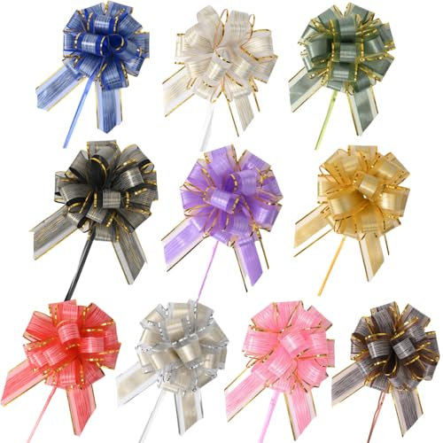 Große Ziehschleife,10 StückGeschenkschleifen 6,3 Zoll Bunt Geschenk Schleife Zugschleifen Schleifenband Ziehen zum Hochzeitskörben, Weihnachtsdeko, Party, Geburtstag (Mehrfarbige)