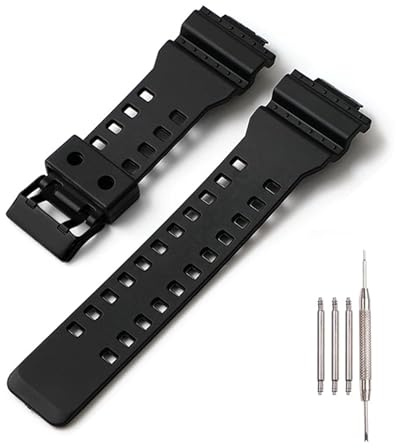 Ersatzarmband aus natürlichem Harz, kompatibel mit Casio GD120/GA-100/GA-110/GA-100C, 16 mm, schwarze Schnalle