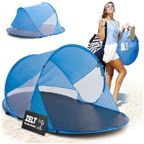 STREND PRO Mini Pop Up Zelt 190x120x90 cm – Kleine Strandmuschel, Wurfzelt UV-Schutz, für Garten, Park & Strand