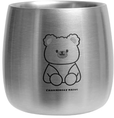 drburpily Verres à eau pour enfants de maternelle en acier inoxydable 304, Anti- et Anti-brûlure, ces tasses peuvent être empilées (Petit ours brun)
