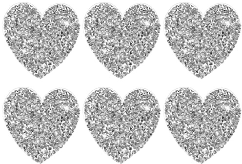 M METERXITY 6-Pack Rhinestone Heart Iron-on Patches 5.5cm Silver Adhesive Appliques Rhinestone Glitters Heart Patches for DIY Crafts/Clothing Repairing/Shoes/Bag/Hat