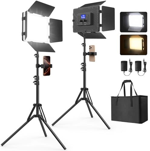 Kmasic 2 Pack LED Video Photography Light Kit with Stand-Built-in 8000mAh