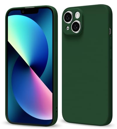 Svaove for iPhone 13 Mini Phone Case Liquid Silicone, Thin Ultra Slim Minimalist Phone Cover, Girly Cute Plain Bright Solid Color Matte Soft Rubber Jelly Gel Plastic TPU Bumper, Dark Green