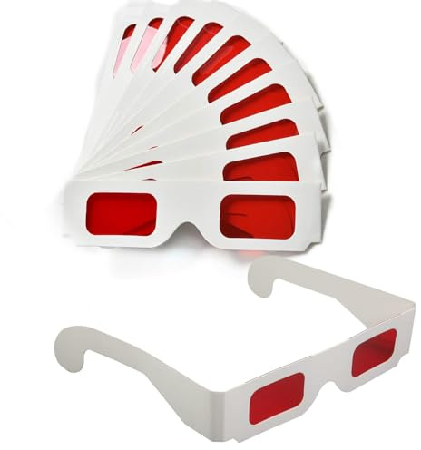 20 gafas 3D rojas de papel rojo y rojo para película 3D, lentes rojas, lentes 3D, gafas decodificador de visualización 3D