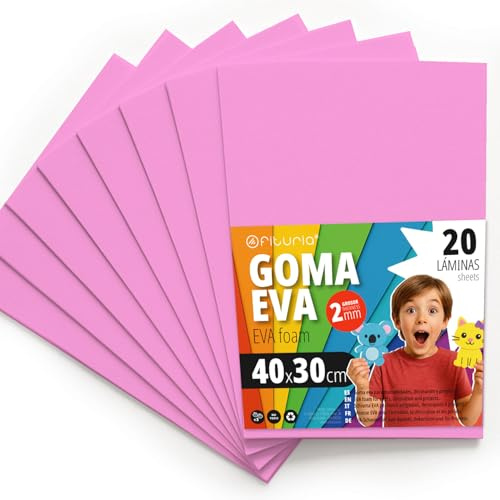OFITURIA Moosgummi für Bastelarbeiten und Schulprojekte, Farbiges Schaumstoff ideal für DIY, Dekoration, Scrapbooking und kreative Projekte 40x30cm (Rosa, 20 Stk)
