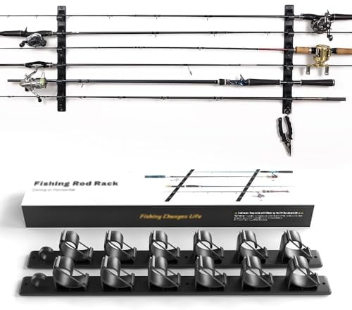 FUNANASUN Angelrutenhalter Horizontal für 6 Ruten Wandhalterung | Angelrutenständer, Für Garage, Wand- oder Deckenmontage, Angelausrüstung, Geschenk für Herren