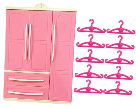 lmoikesz Puppenschrank mit Minischubladen zur effizienten Aufbewahrung von Puppenkleidung und Schmuck. Inklusive 10 Kleiderbügeln. , mit geradem Kleiderbügel , 18.2 x 7 x 25.8 cm