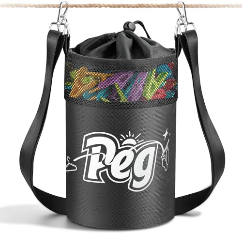 Mellbree Premium Peg Bag for Washing Line with Hanger, Black with Pattern Peg Bag with Shoulder Strap for Laundry Clothes Pegs, Indoor Outdoor Pegs Organizer Storage Use